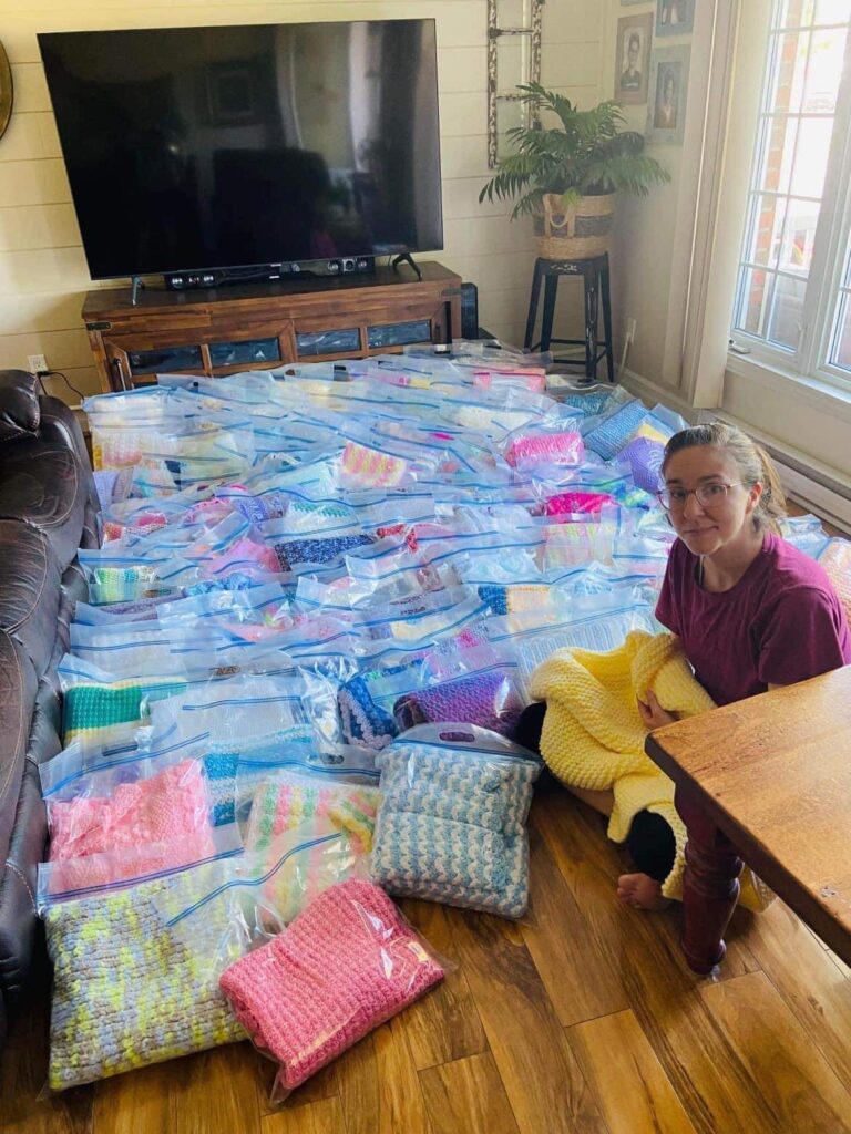 Kap resident with help of her friends knitted 130 baby blankets for newborns at Sensenbrenner Hospital